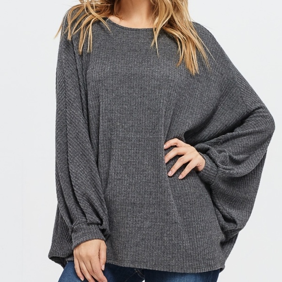 Tops - [LAST ONE] Gray Oversized Waffle Sweater